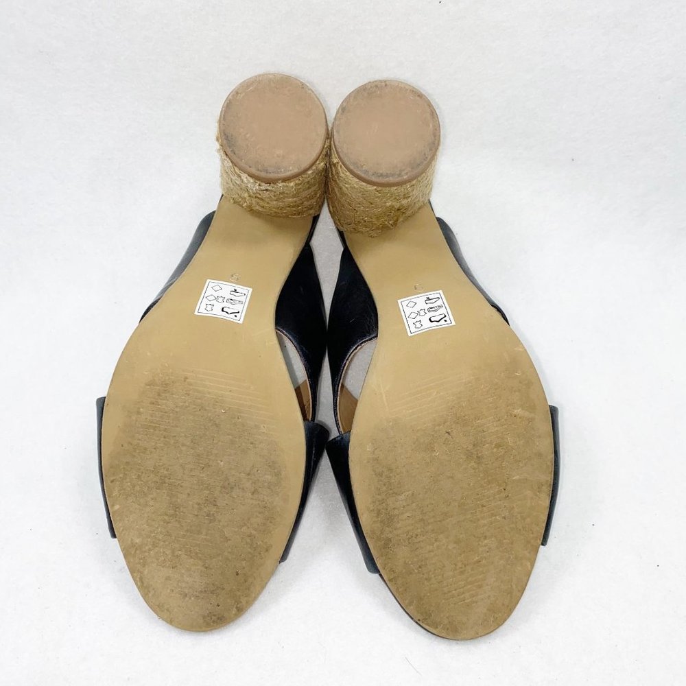 CREVO Presley Black Leather Round Jute Heel Slide Sandals 9 - Picture 3 of 11